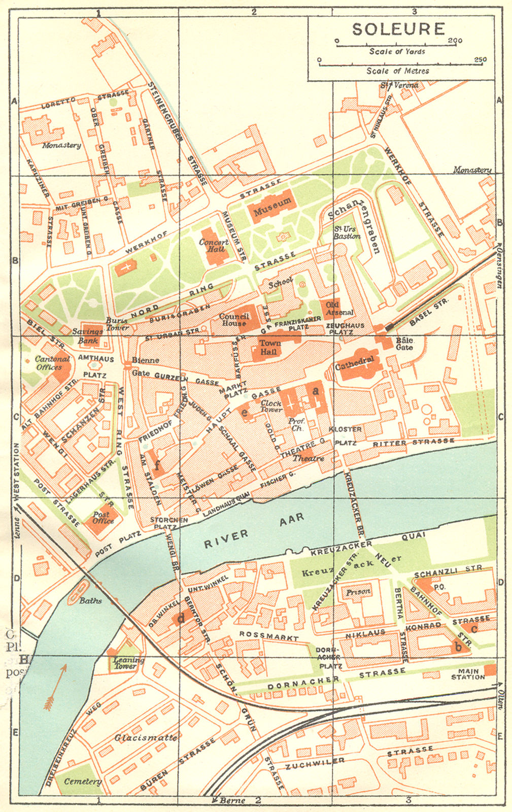 SWITZERLAND. Soleure 1930 old vintage map plan chart